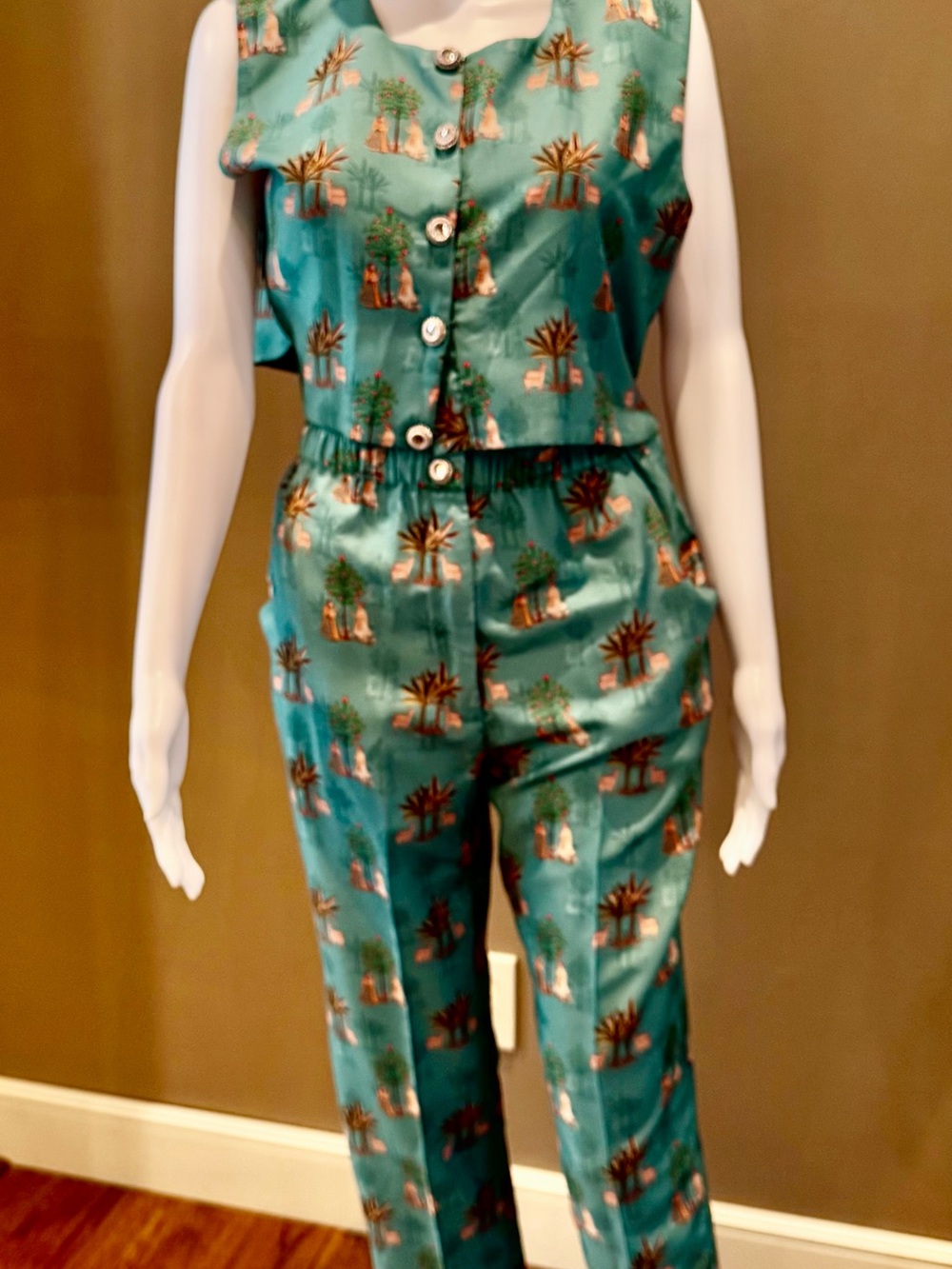Hotch by Megha Rai Teal Printed Sleeveless Cropped Jumpsuit